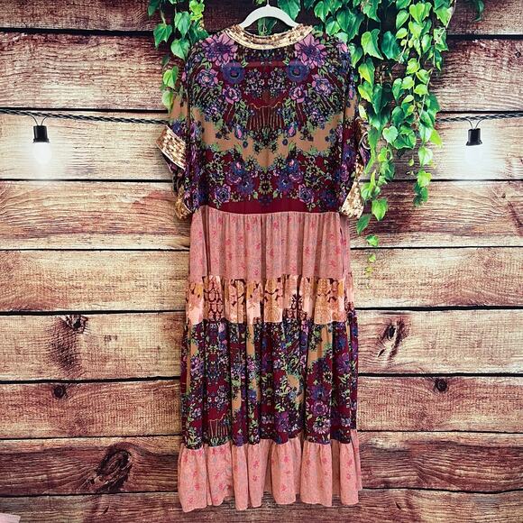 Free People One Fine Day Maxi Duster Kimono Large Sheer Sequin Tiered Dress - Picture 7 of 9